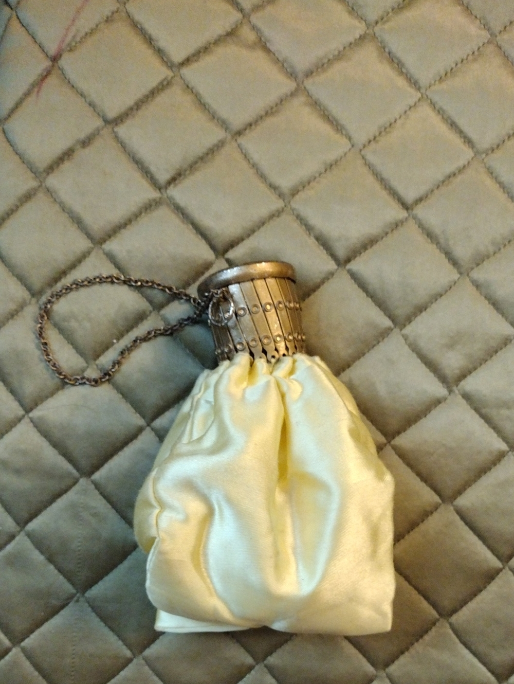 Vintage Satin Drawstring Evening Bag in Pale Yellow